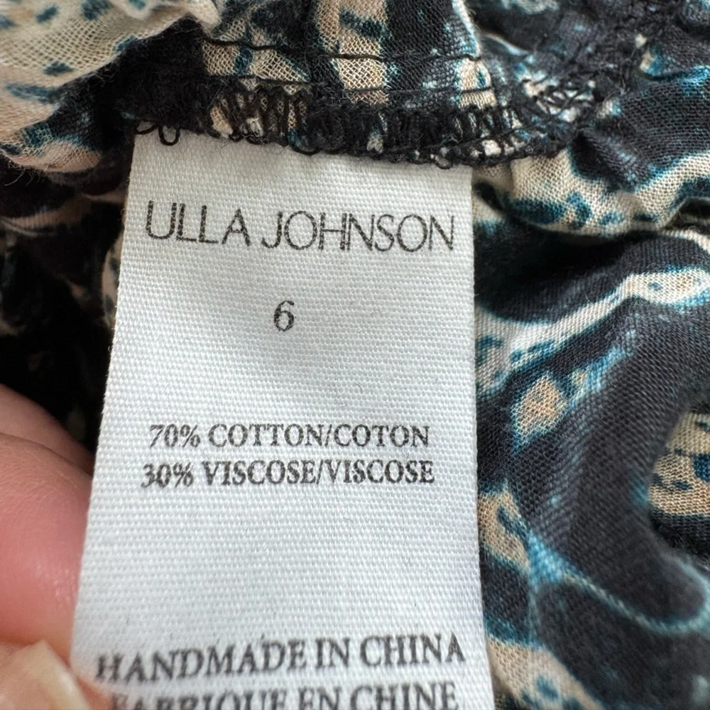 Ulla Johnson Naya Puff sleeve top back zip blouse 6 rain forest